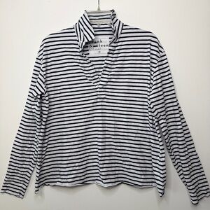 FRANK & EILEEN Navy Striped Patrick Popover Henley Heritage Jersey MEDIUM flaw